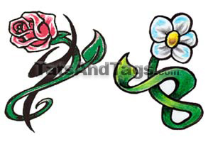 Flower and Rose Temporary Tattoo