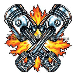 Flaming Pistons  temporary tattoo
